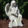 Garden angel 37cm kneeling, praying, grey-green patina