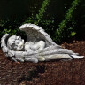 Garden angel 18x41cm child sleeps in angel wings, grey-green patina