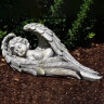 Garden angel 18x41cm child sleeps in angel wings, grey-green patina