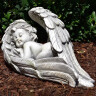 Garden angel 16x31cm child sleeps in angel wings, grey-green patina