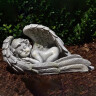 Garden angel 16x31cm child sleeps in angel wings, grey-green patina