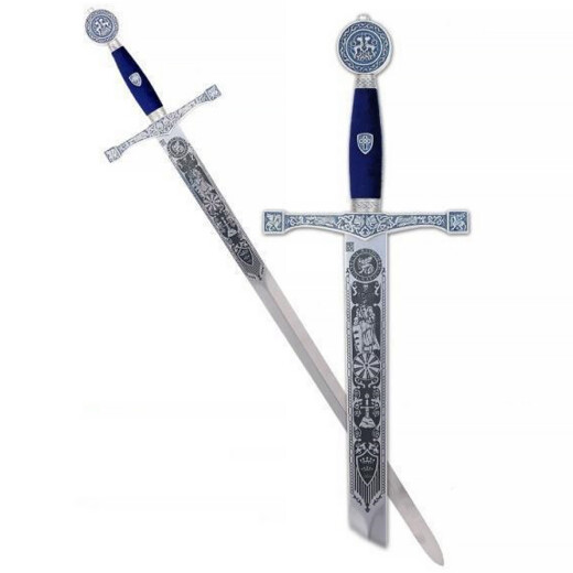 Stříbrný meč Excalibur s hlubokým leptem