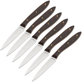 6 paring knives in a wooden case