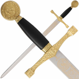 Krátký meč Excalibur, záštita a hlavice s pozlaceným povrchem