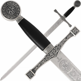 Krátký meč Excalibur, záštita a hlavice s postříbřeným povrchem