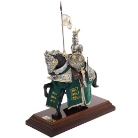 Figur Englischer Ritter auf Pferd mit Drachen auf Helm und Silber-Gold-Finish
