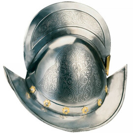 Španělská helma Morion s pozlacenými detaily