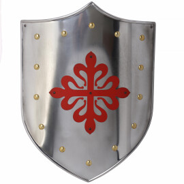 Metal shield with red Calatrava Cross