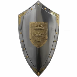 Metallschild mit Drei-Kronen Wappen vom König Artus