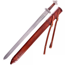 11c. Viking Sword with type L pommel and leather scabbard, practical blunt, Class C