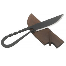 Vikingský ručně kovaný železný nůž s koženou pochvou