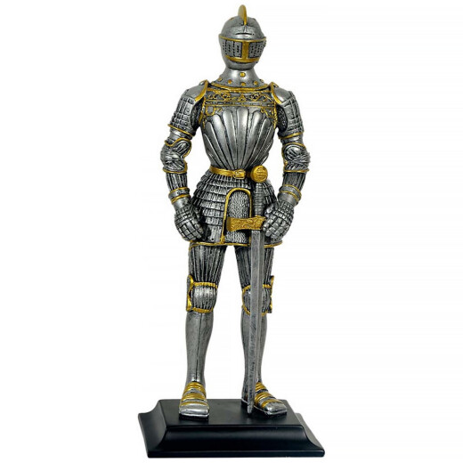 Renaissance knight in a gilded armor, figure - broken sword