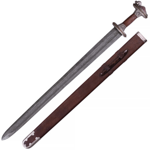 Vendelzeit-Schwert, Messingheft verzinnt, Klinge aus Damaststahl