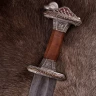 Meč Období Vendel, mosazný jílec cínovaný, čepel z damaškové oceli