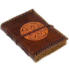Leather notebook with patinated paper and Celtic Spiral