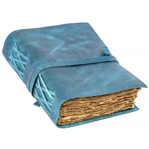 Blaues Leder Notizbuch mit Büttenpapier