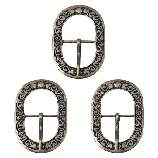 Oval belt buckles with plant motif 3 pieces