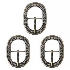 Oval belt buckles with plant motif 3 pieces