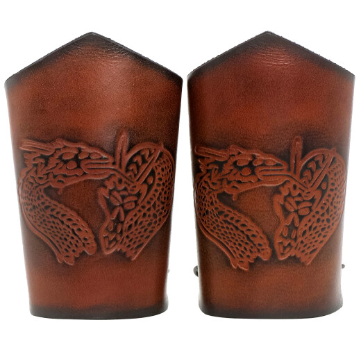 Leather Bracers with Embossed Pair of Dragons