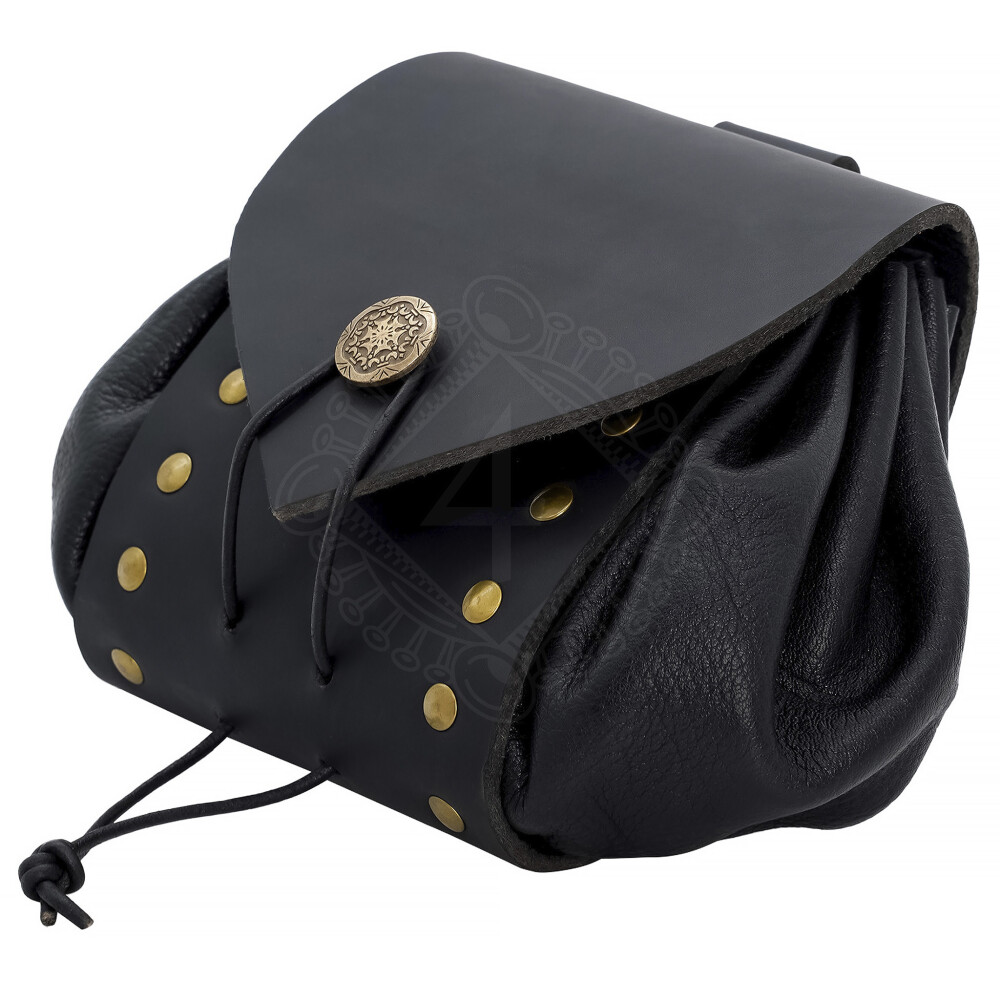 Leather Belt Pouch with Button Closure with Antique Brass Button