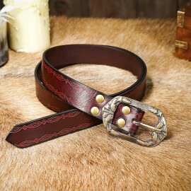 Medieval leather belt with embossed decorative lines