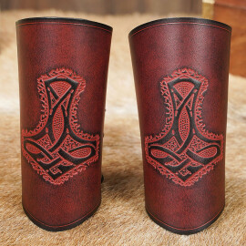 Leather Bracers with Embossed Thor's Hammer