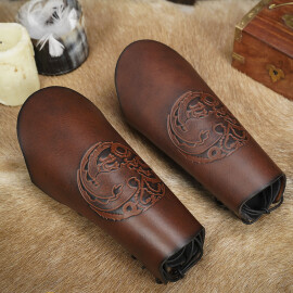 Leather Bracers with Embossed Nordic Dragon