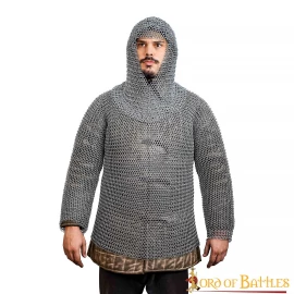 Chain mail Haubergon with coif and long sleeves, butted Ø10mm zinc coated