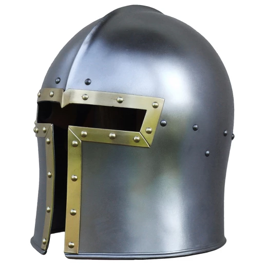 Barbute with brass-bordered visor - size S