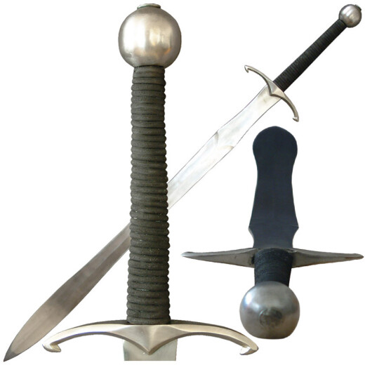 Fantasy meč Regnak - tupé (cca 3 mm), průmyslově válcovaná; hnědá kůže, leštěná nebo černá kůže, kartáčovaná, matná