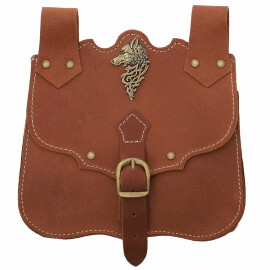 Medieval belt bag with a wolf medallion on the flap
