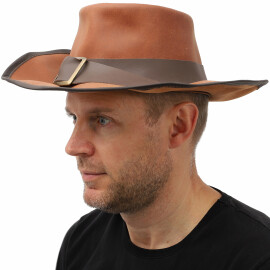Men's leather hat in two shades of brown