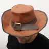 Men's leather hat in two shades of brown