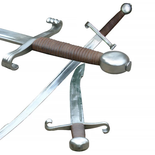 Zakřivený renesanční meč Orrin - černá kůže kartáčovaná, matná ostré (0,5-1,0mm), nevhodné na šerm! průmyslově válcovaná
