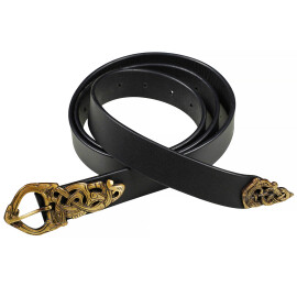Very high-quality leather belt with Viking buckle and strap end