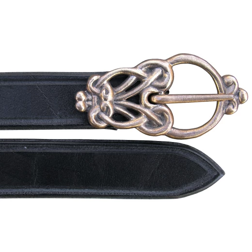 Wikingergürtel mit schön verzierter Bronzeschnalle - schwarz 150cm oder 160cm