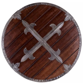 Wooden Round Shield with Fleur de Lys Steel Fittings