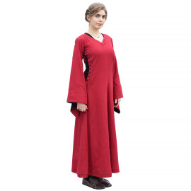 Mittelalterkleid mit Höllenfenstern, Bliaut Amal, rot/schwarz