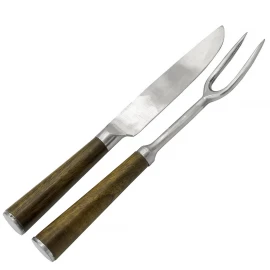 Tradiční příbor, nůž a vidlička s držadly z tvrdého dřeva z nerezové oceli 20cm