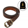 Leather belt with floral embossing and antique brass buckle
