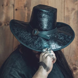 Kožený klobouk Van Helsing s ozdobnou ražbou
