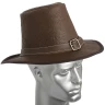 Embossed Leather Hat with Short Brim and Buckle - Outlet
