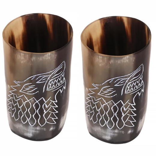 2pcs Horn Tumblers 200ml with Hand-carved Emblem Game of Thrones Stark House