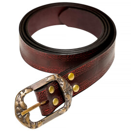 Embossed Leather Belt with oval Brass Buckle 130-170cm