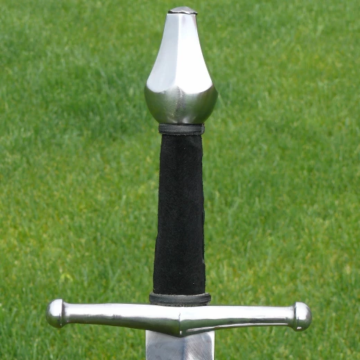 Schwert Burgund, Schaukampfklasse B - braunes Leder, Finish: poliert, scharf (0,5-1,0mm), nicht für Schaukampf!, geschmiedet