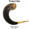 Drinking Horn with hand-carved Algiz Protection Rune, embossed brass brim and tip, 400-500 ml