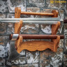 Nástěnný držák na dva meče, luxusní dřevěný masiv 38x30cm