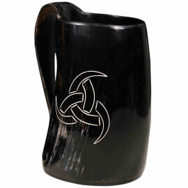 Drinking Horn Tankard 600ml with Viking Odin´s Triple Horn Pattern and Buckled Leather Strap