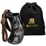 Drinking Horn Tankard 400ml with Triquetra Simple Pattern and Buckled Leather Strap