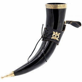 350ml Ladies Drinking Horn with Brass Brim and Tip and Leather Holder, Premium Quality